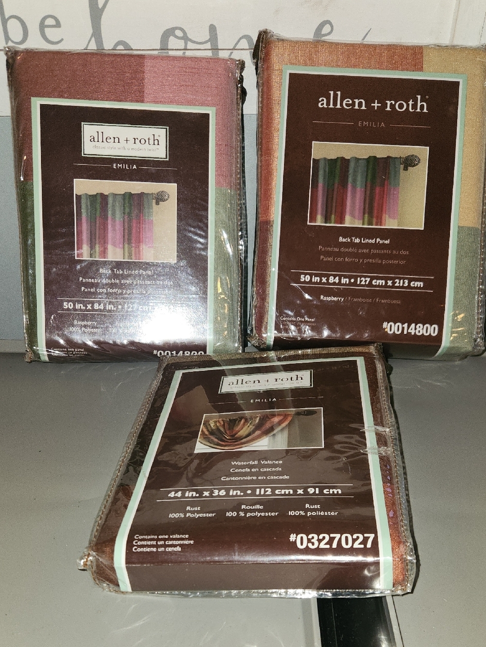 Allen+ Roth Emilia Raspb Strip Bck Tab Lined Panel,plus  Valance 50x84,  44x36